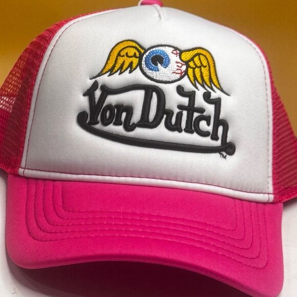 VON DUTCH Flying Eyeball Wordmark Trucker Hat Pink - Picture 5 of 5